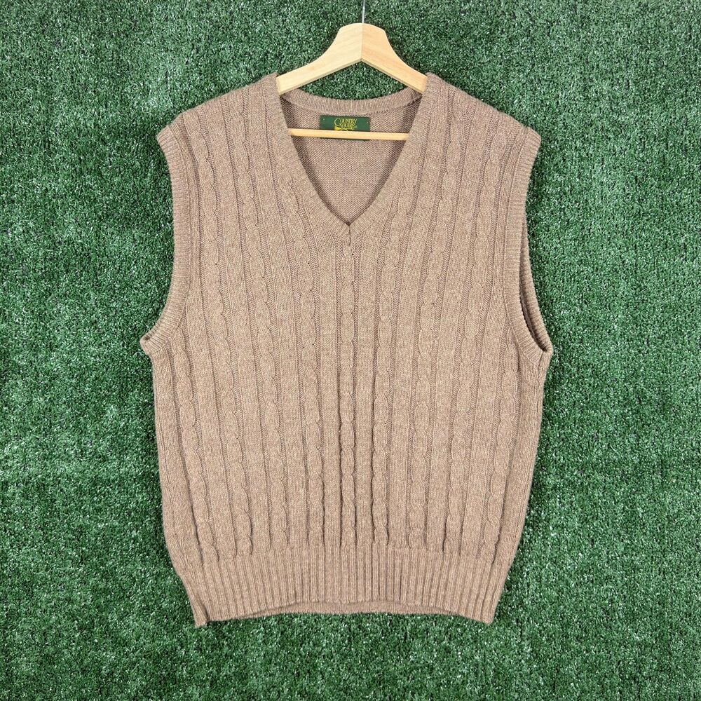 Country Squire Jantzen Men Sweater Vest Size L Vintage USA Made Wool Blend Brown